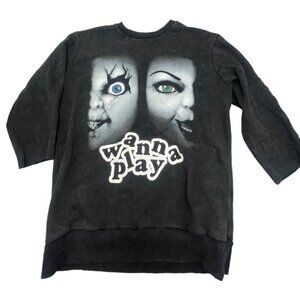 Chucky mid sleeve sweatshirt black wanna play crew cotton blend extra small READ